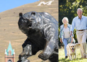UM Grizzly statue and couple walking
